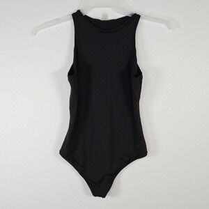 PINK Victoria's Secret Black Racerback Cutout Thong Bodysuit Snap Closure Medium